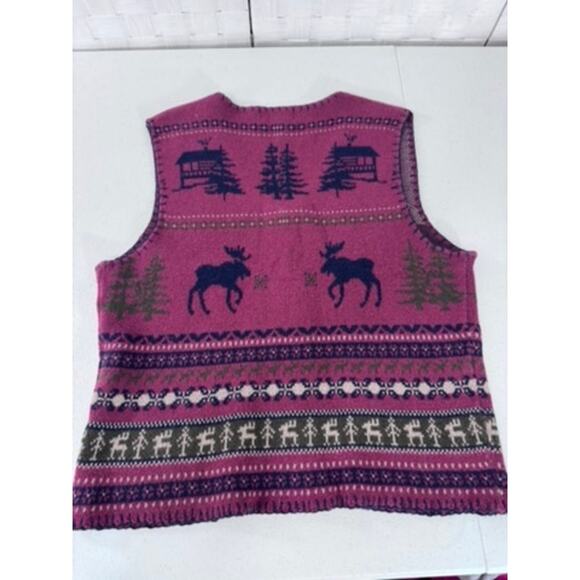 "Woolrich" Vintage Claret Rustic Moose Sweater Vest Moose Woodland Forest Preppy - Picture 9 of 9